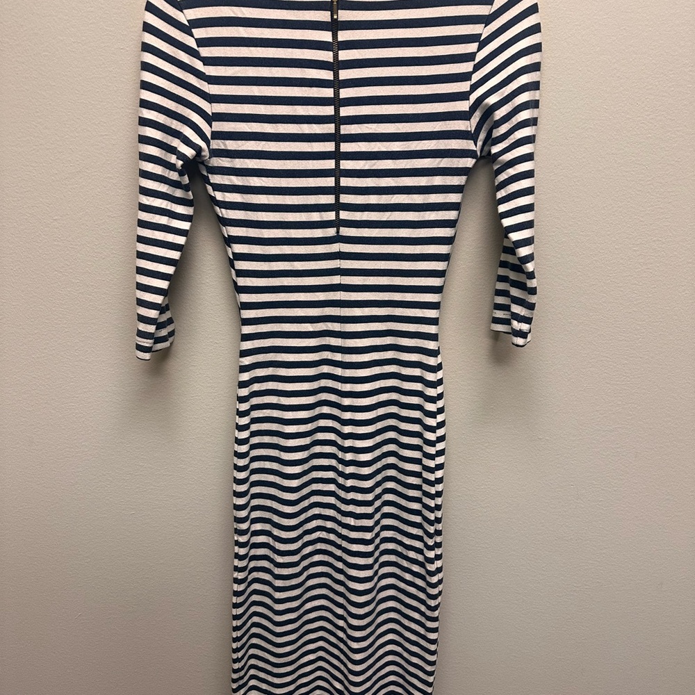 Trafaluc Zara Navy White Stripe Long Sleeve Dress Womens Sz Small Fitted Bodycon - Picture 2 of 5